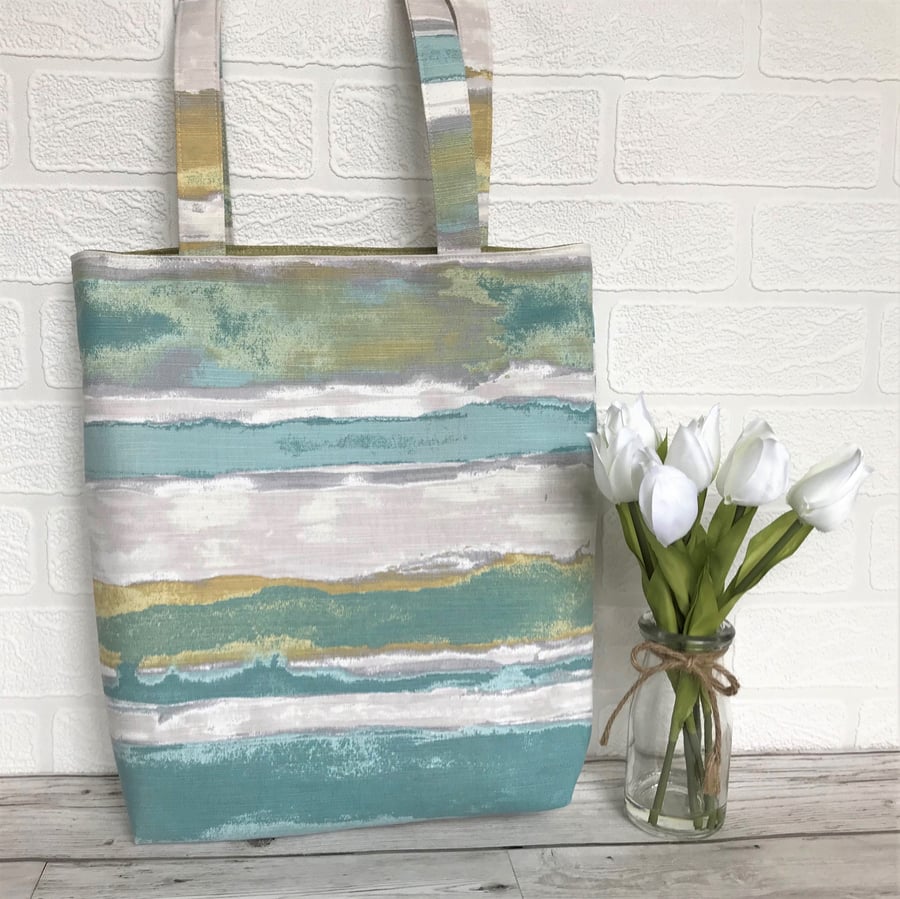 Striped tote bag in ocean colours