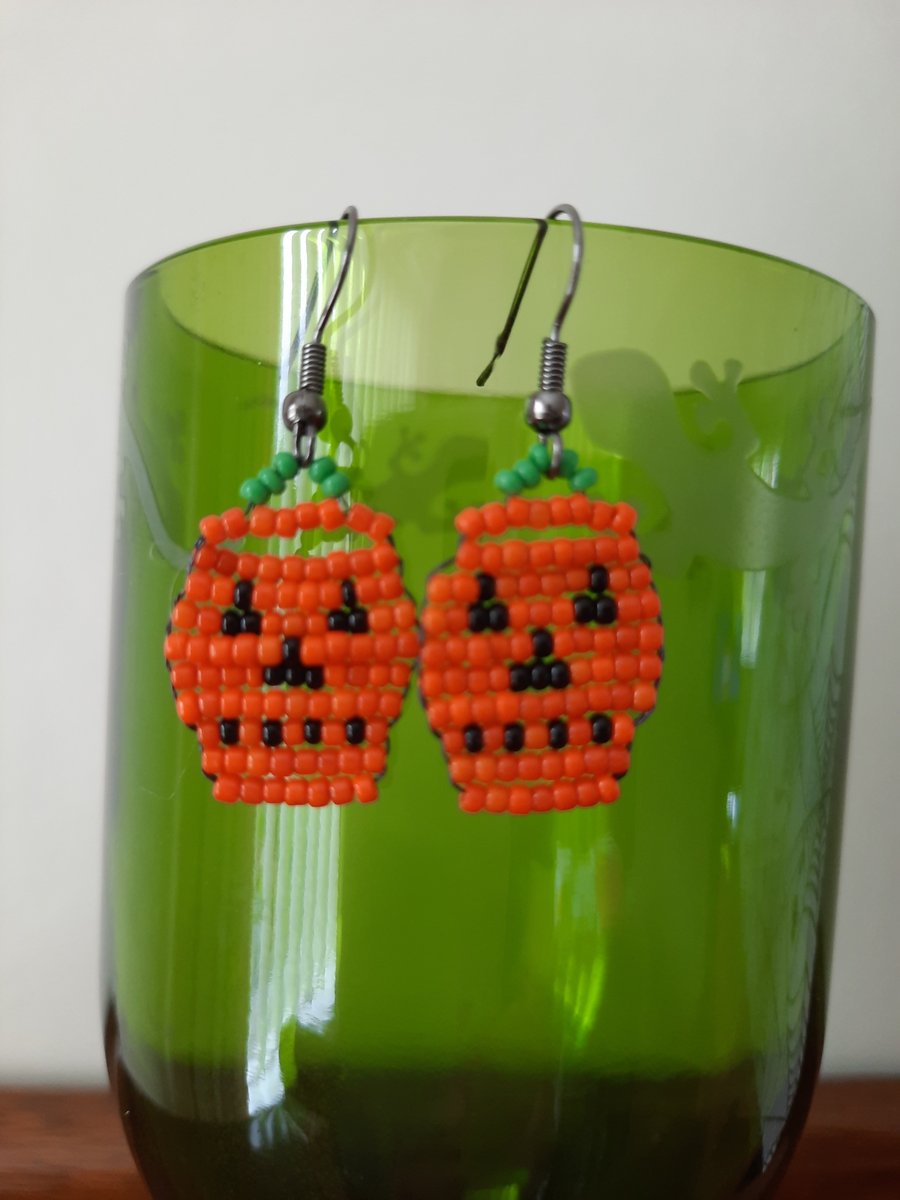 Pumpkin Beadwork Earrings (1)