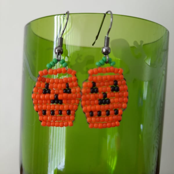 Pumpkin Beadwork Earrings (1)