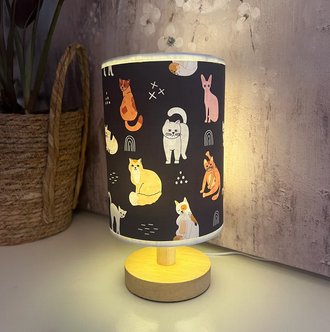 Modern Cat Print Lamp – Black & Neutral Kitten Print