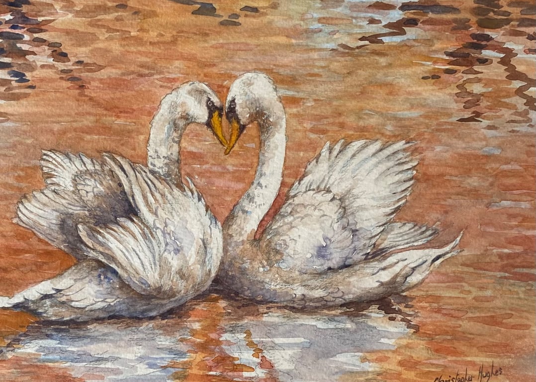 Swans in Autumn. Original watercolour by Christopher Hughes