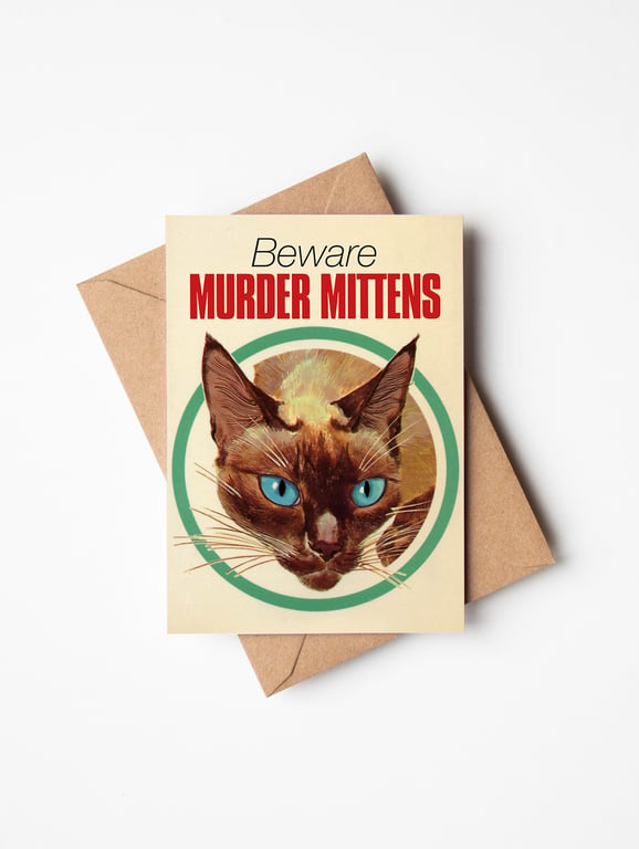 Murder Mittens Cat Lovers A6 Greetings Card