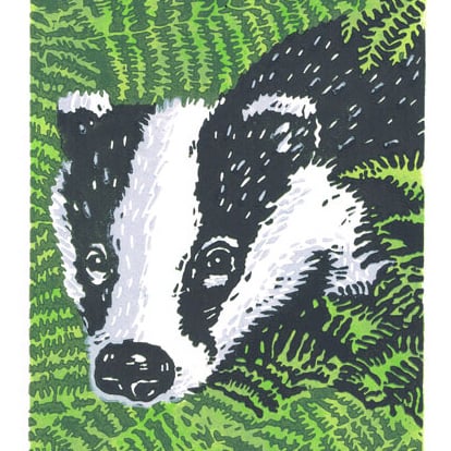 Badger in the Bracken - Linocut Print