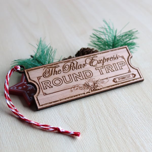 The Polar Express Ticket Wooden Hanging Bauble