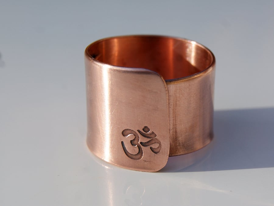 Pure copper OM sign ring, Adjustable copper ring