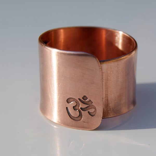 Pure copper OM sign ring, Adjustable copper ring