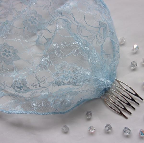 Pale Blue Lace Vintage Boho Style Birdcage Bandeau Bridal Wedding Veil 