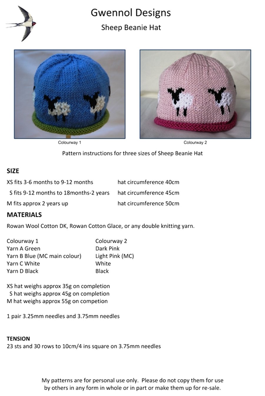 Sheep Beanie Hat PDF Knitting Pattern