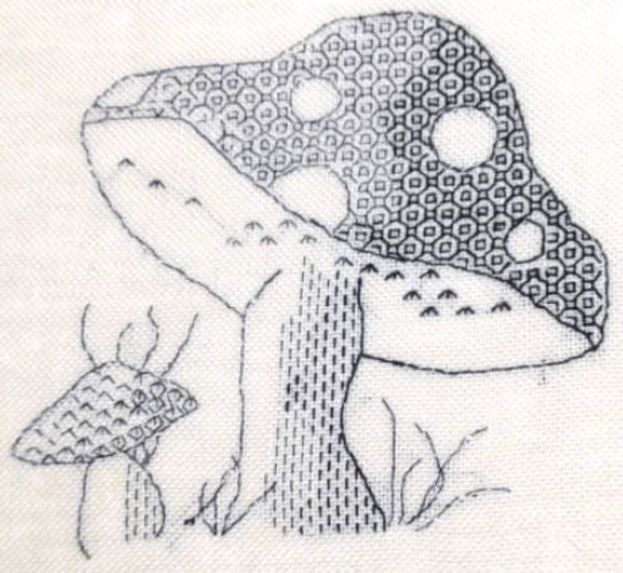 Fairy Toadstool Blackwork Embroidery Kit
