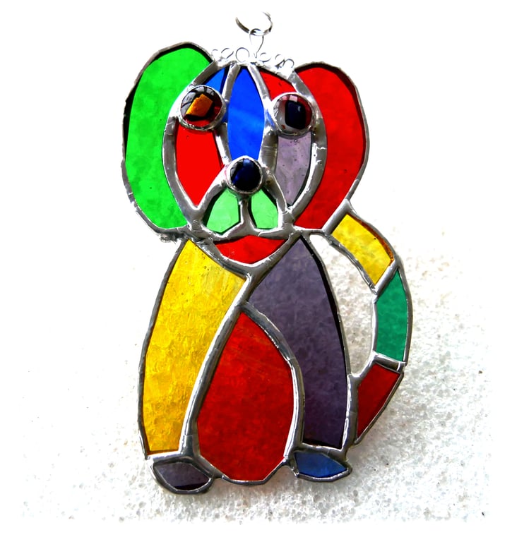 Dog Suncatcher Red Tum Stained Glass Rainbow Patchwork 002