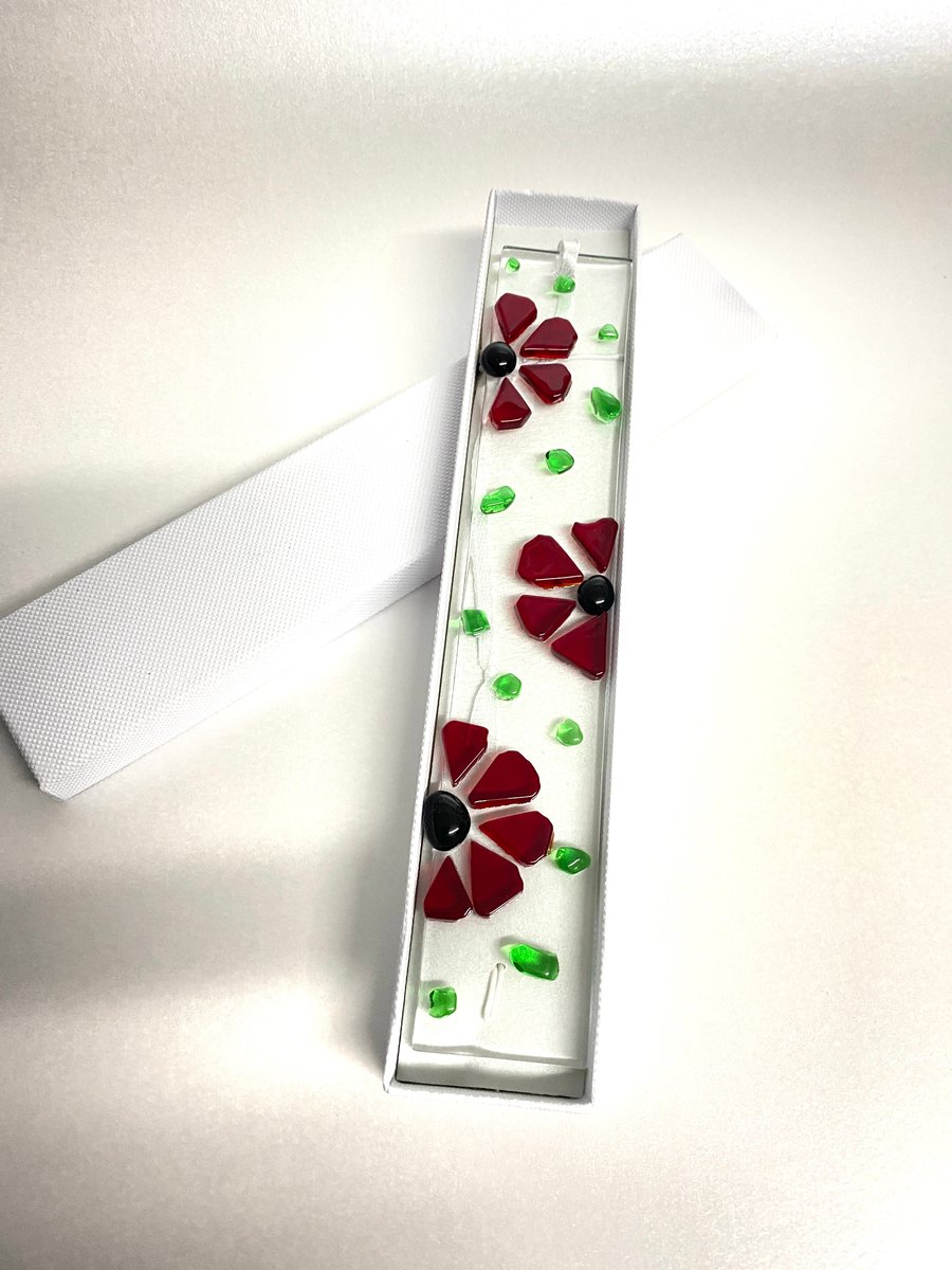 Poppies - fused glass hanging , suncatcher 