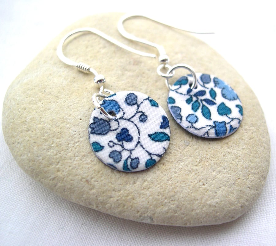 925 Sterling Silver Hardened Liberty of London Fabric Disc Earrings