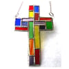 Cross Suncatcher Stained Glass Patchwork Rainbow Handmade 057