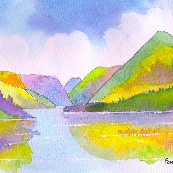 Llyn Padarn, North Wales, Original watercolour, in 14 x 11 '' Mount