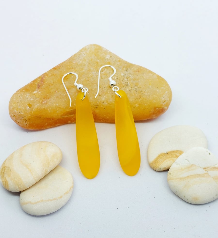 Beach sunset cultered sea glass and sterling silver drop earrings.
