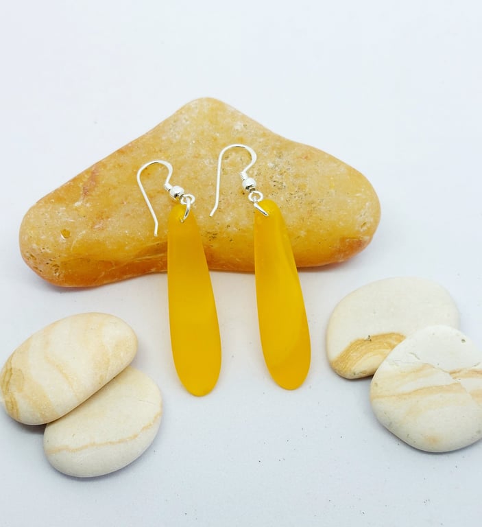 Beach sunset cultered sea glass and sterling silver drop earrings.