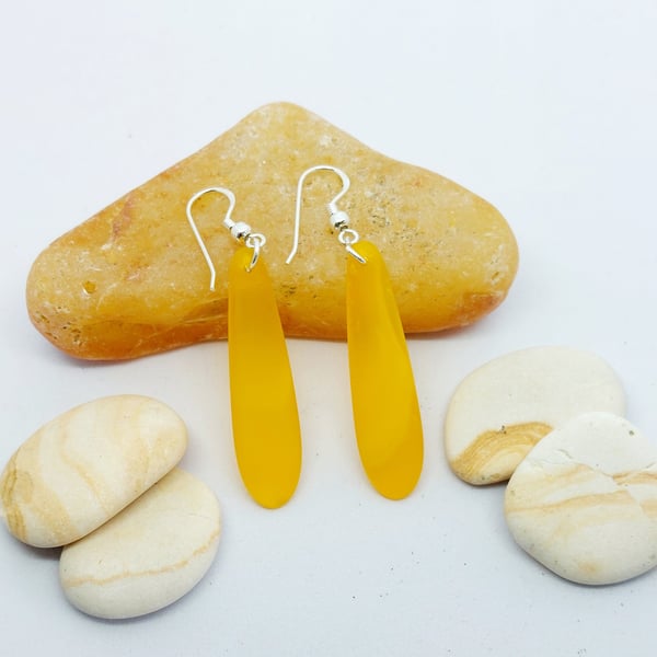 Beach sunset cultered sea glass and sterling silver drop earrings.