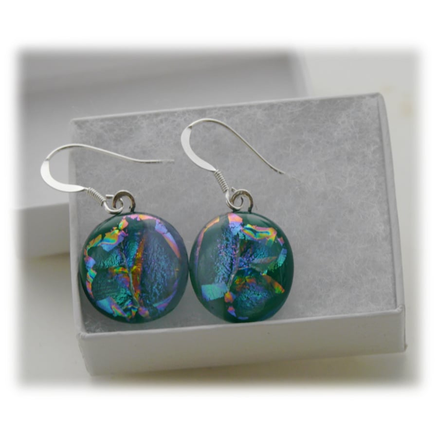 Handmade Fused Dichroic Glass Earrings 173 Emerald Shimmer