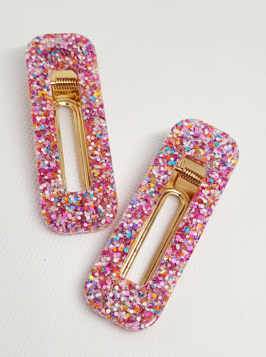 Chunky Pink Confetti Hair Clips