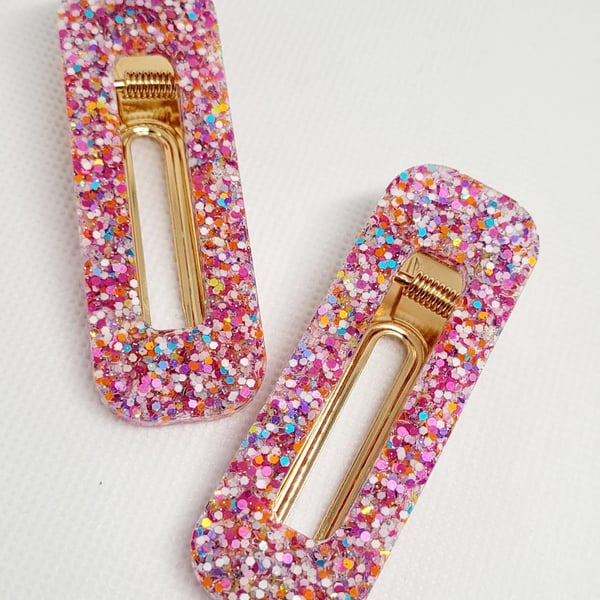 Chunky Pink Confetti Hair Clips