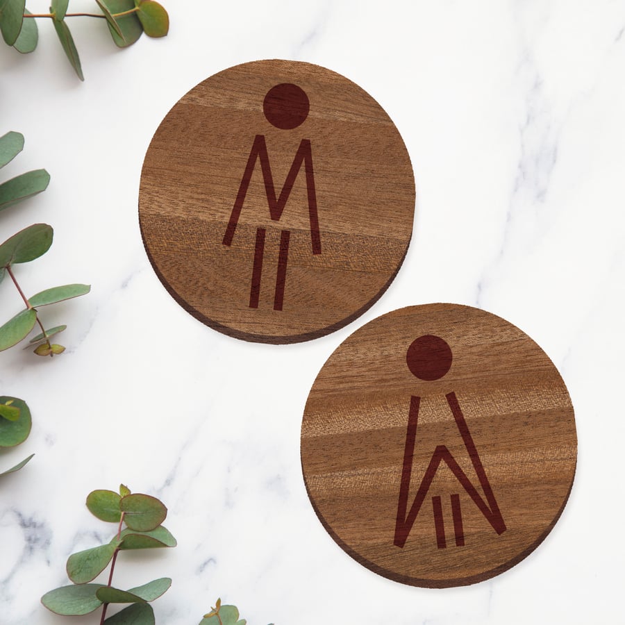 Restroom Icon Signs Set - Wooden Men, Women, and Disabled Icon Toilet Signs 