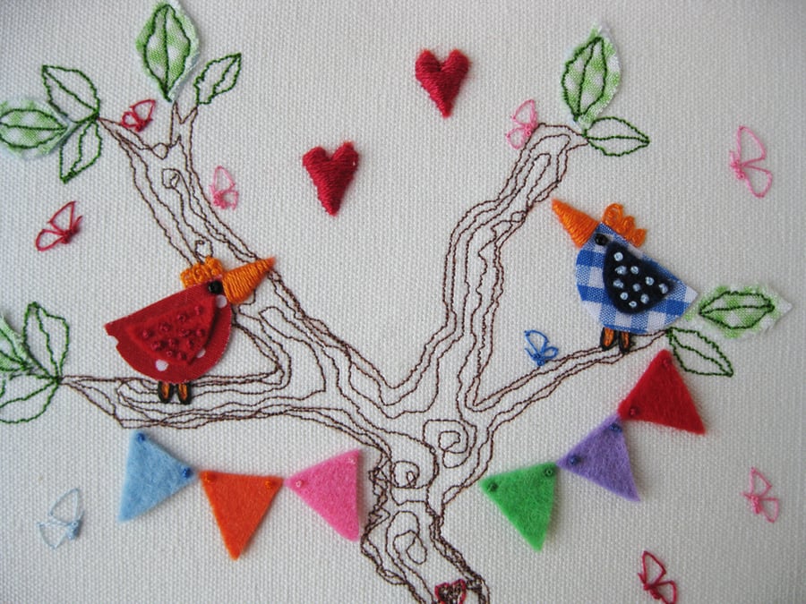 Embroidered Hoop Art 'Tree top bunting'