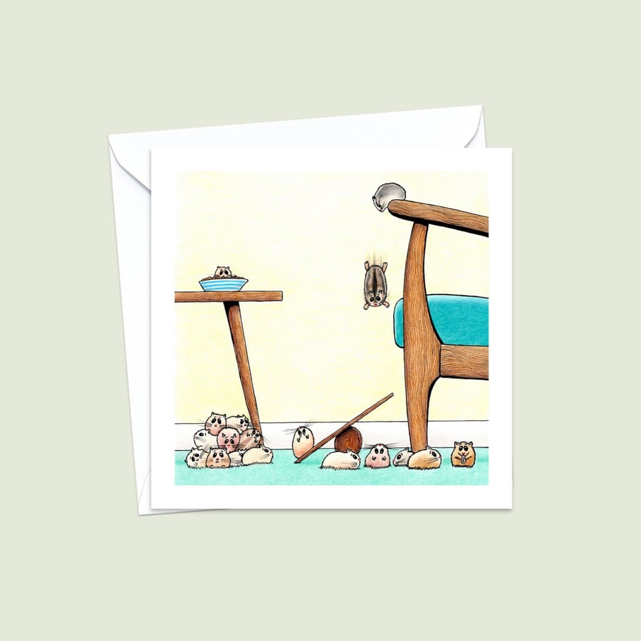 Acrobatic Hamsters Greeting Card: Original Pencil Illustration (231)
