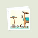 Acrobatic Hamsters Greeting Card: Original Pencil Illustration (231)