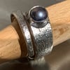 Black Freshwater Pearl and Sterling Silver ‘Wrap’ ring.