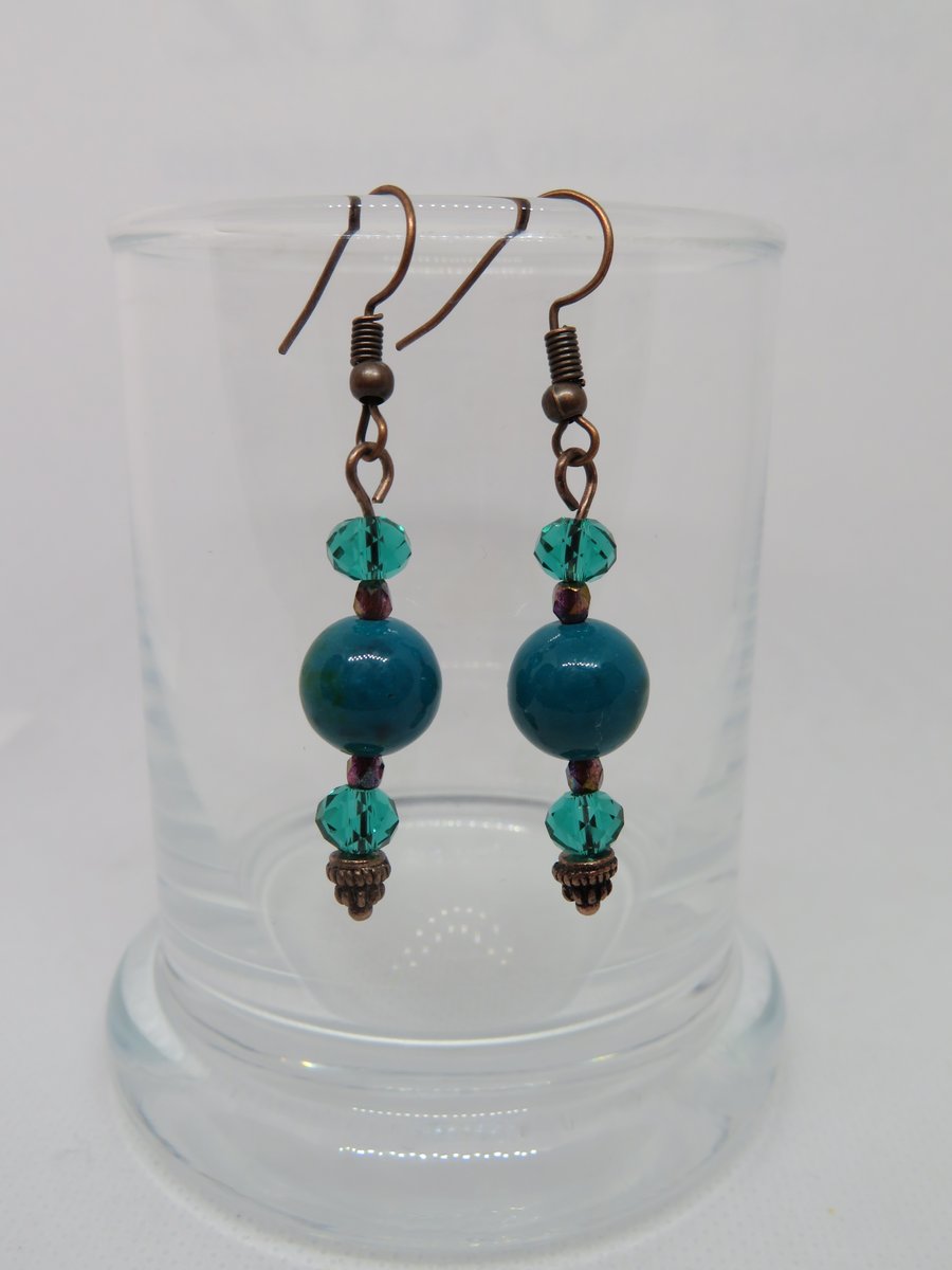 Chrysocolla and Copper Earrings