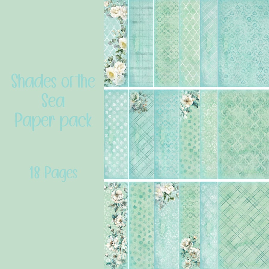 Shades of the Sea Paper pack Scrapbooking, Journal, Digital Download