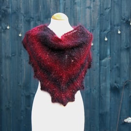 Triangular lace shawl in red & black sparkly Mohair yarn - design A197