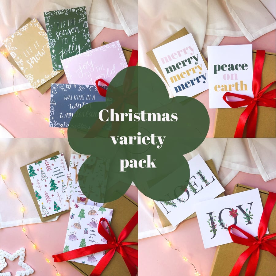 Christmas Card Variety Pack, Multipack, 14 Xmas Cards Eco-Friendly A6 Cards
