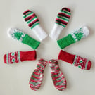 HAND KNIT Babies Christmas Colours Mittens