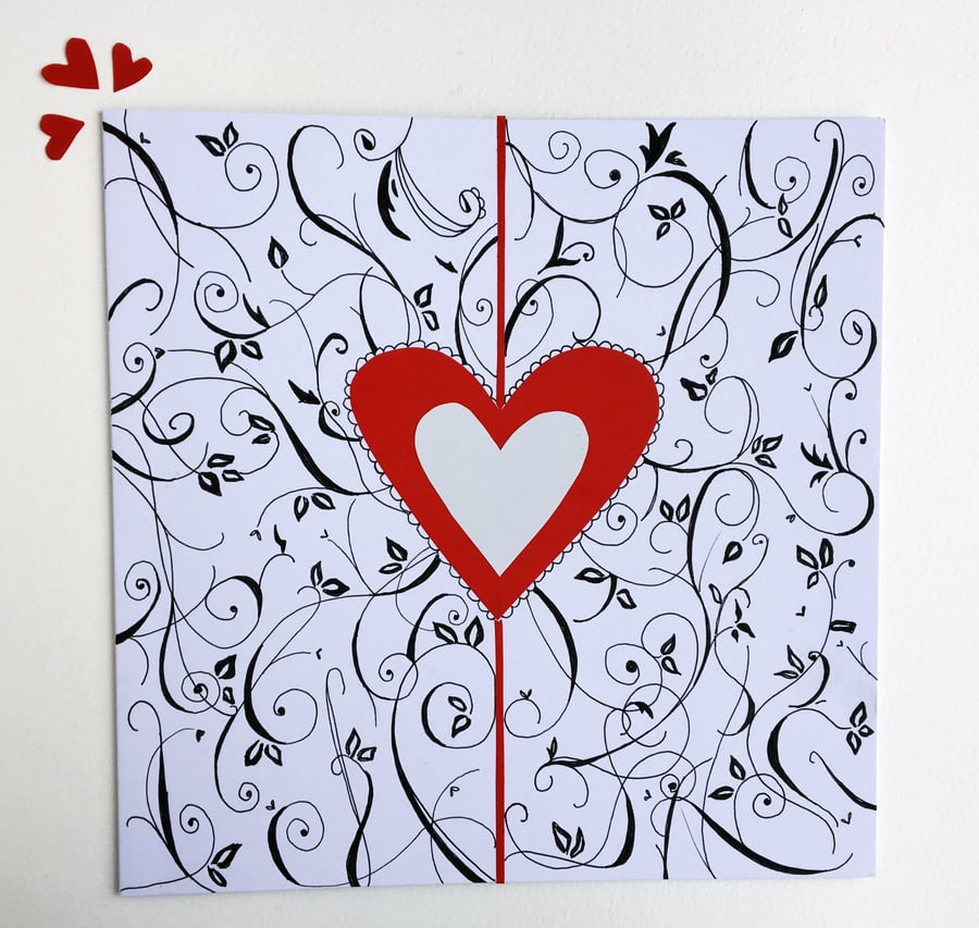 Valentines day card, handmade valentines card, illustrative card