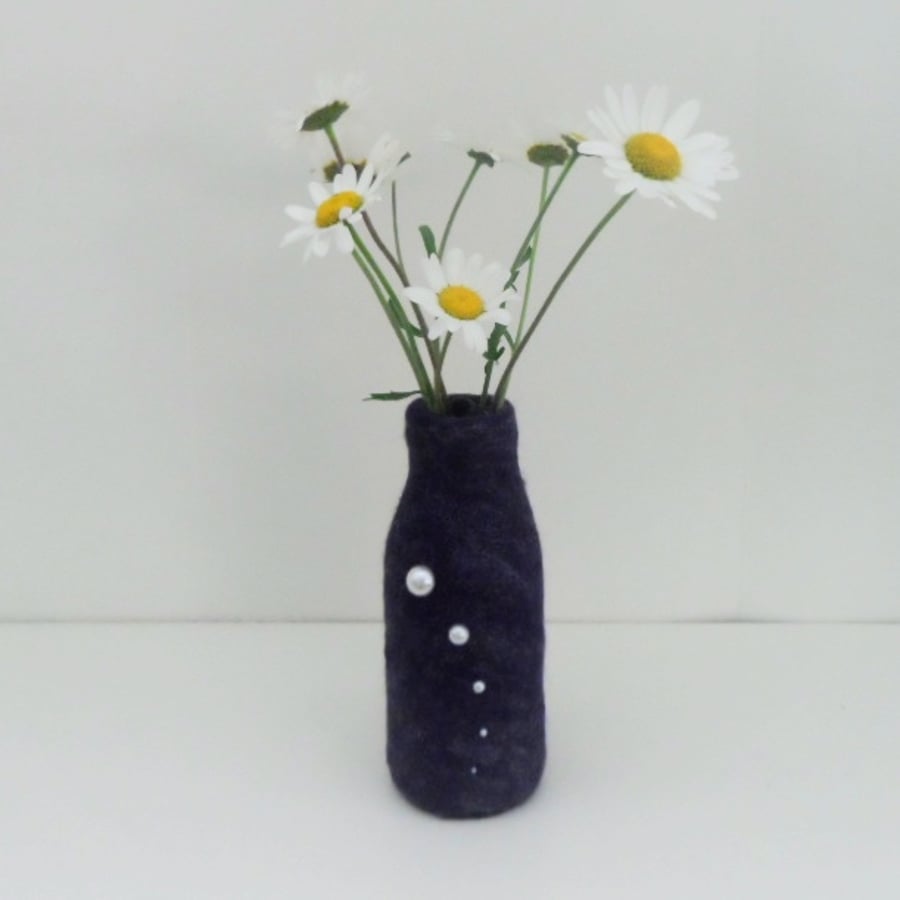Small purple felted bottle vase