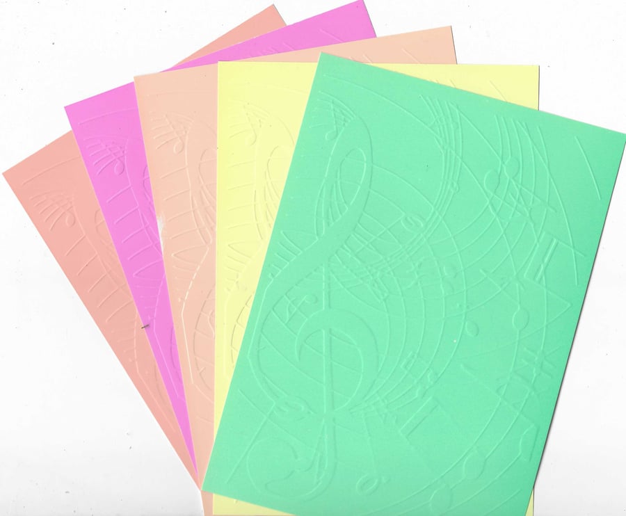 Embossed Paper. 5"x7". Music Notes (4). Choice of Colour