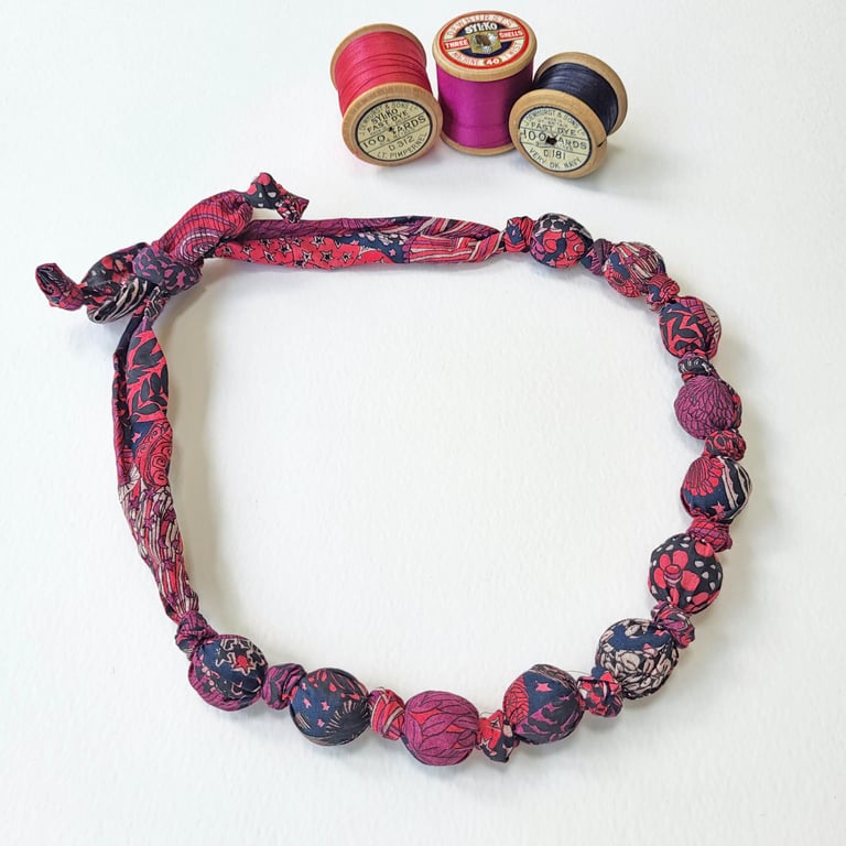 Pink, Purple, Navy & Black Undersea Liberty Print Fabric Necklace - Midnight