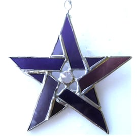 Pentagram Crystal Star Suncatcher Stained Glass Purple 003