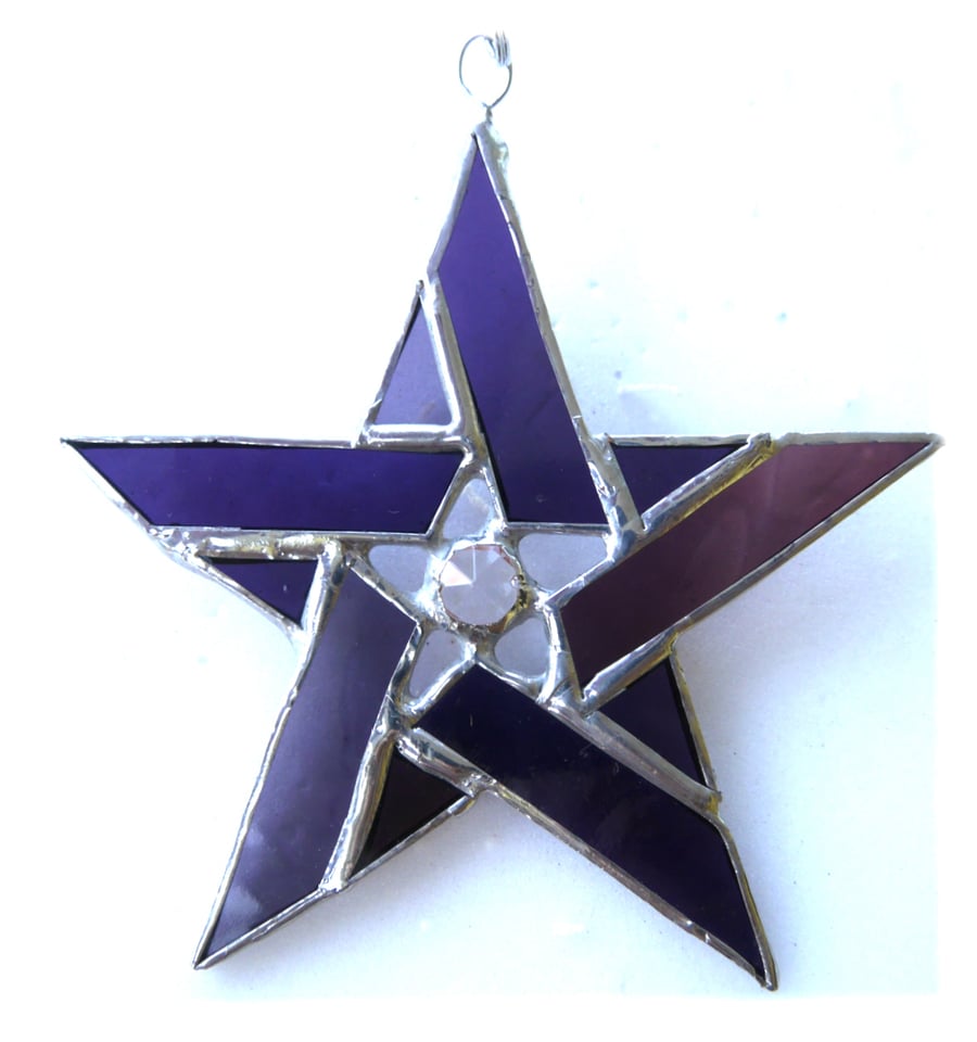 Pentagram Crystal Star Suncatcher Stained Glass Purple 003