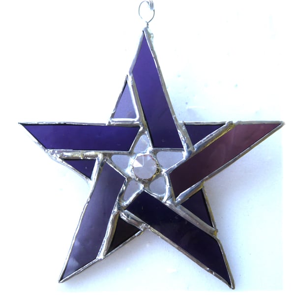 Pentagram Crystal Star Suncatcher Stained Glass Purple 003