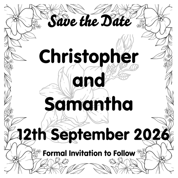 Signature Monochrome Bloom Save the Date Card, Handmade Envelope Wax Seal