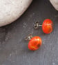 Orange with green glass stud earrings - Image 4
