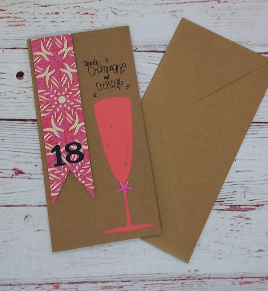 Personalised Age Birthday Card, Champagne and Cocktails Celebrations Card