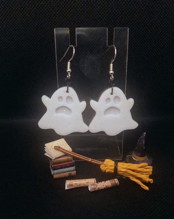 Halloween Spooky Resin Sparkly Ghost Ghoul Earrings