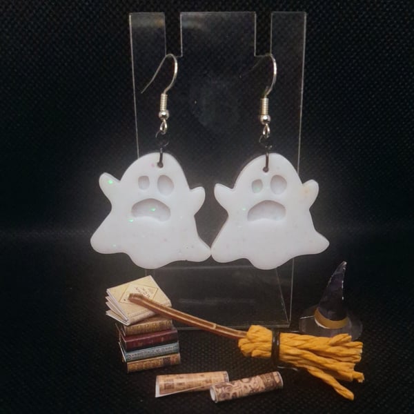 Halloween Spooky Resin Sparkly Ghost Ghoul Earrings
