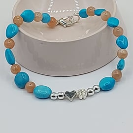 Turquoise And Sunstone  Bracelet, Beaded Bracelet