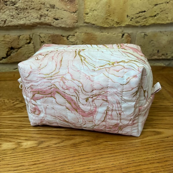 Pink And Gold Marble Effect Box Shape Makeup Bag