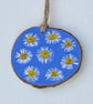 Real Pressed Daisies Hand Painted Wood Slice Hanging Decoration - Image 3