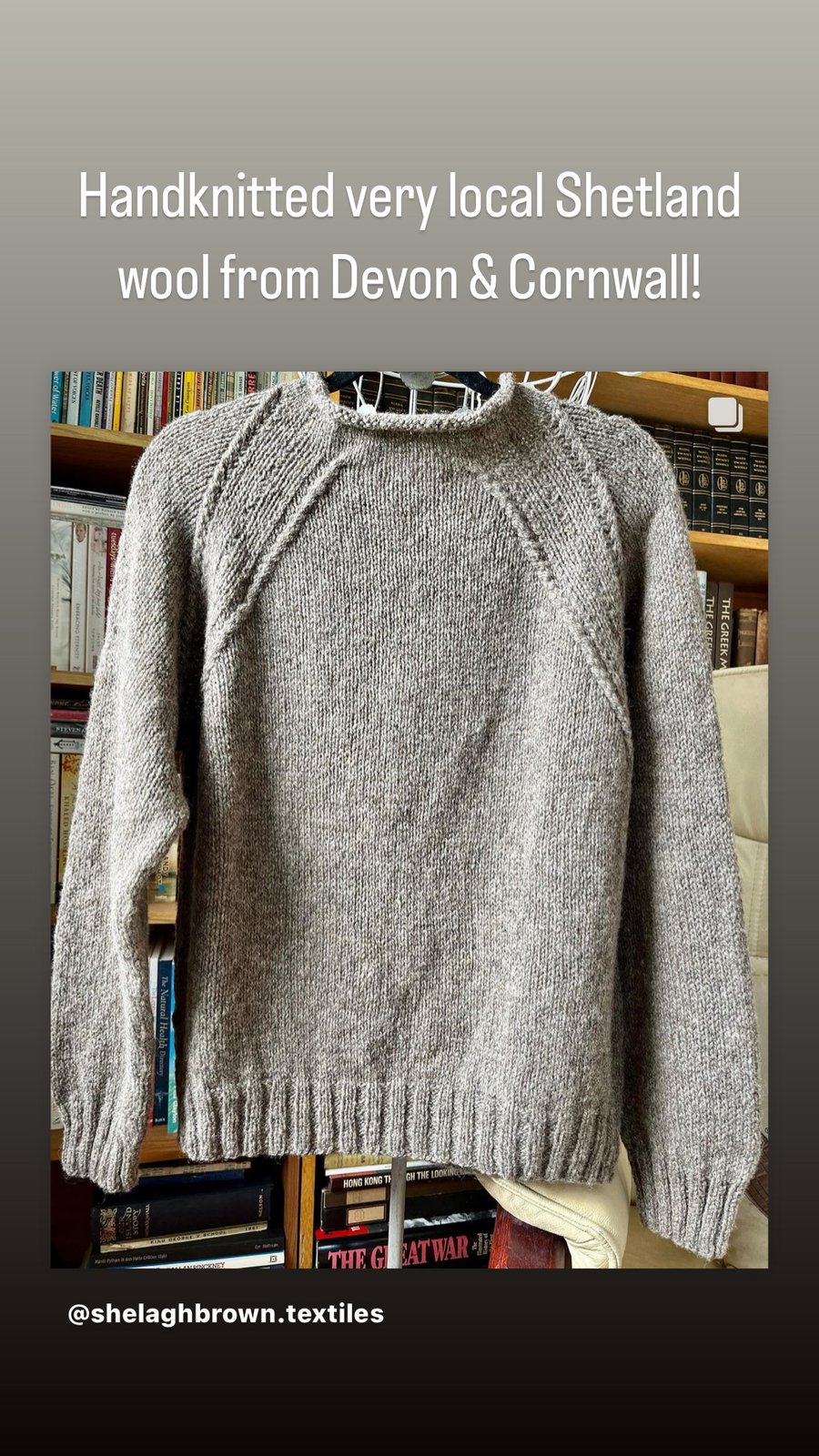 Hand knitted sweater, undyed very local Shetland lambswool PL TQ Devon Cornwall 